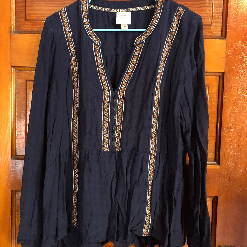 Knox Rose Navy Blue Embroidered Blouse